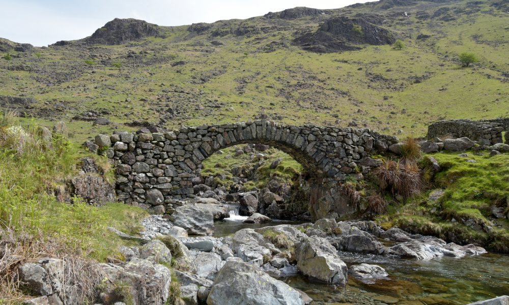 Lingcove Bridge, a packhorse bridge high up in Eskdale, Lake District