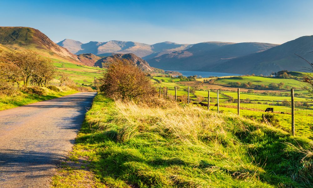 Road to Ennerdale Water and Fells, the most westerly lake in the English Lake District and is now a Unesco World Heritage Site